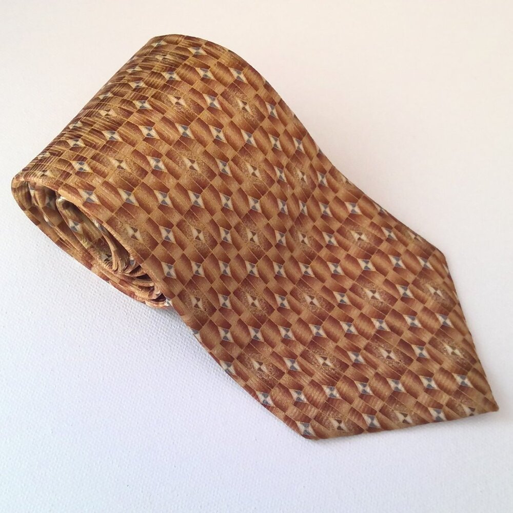Hathaway Men's Handmade Silk Tie Roma Milano Bronze Cream & Grayish Blue Retro